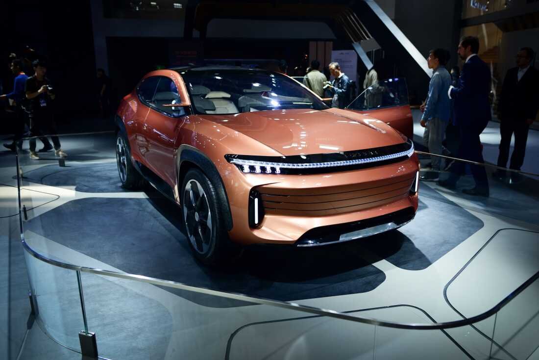 A Chery Exceed LX car is displayed at the Beijing auto show. 