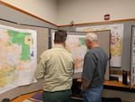 A member of the public looking at a map of the proposed changes to the Northwest Forest Plan, January 29, 2025.